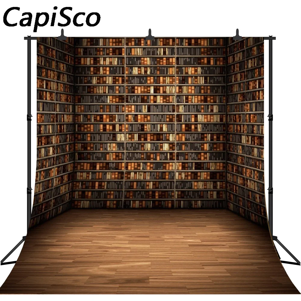 

Capisco Retro Photography Backdrops Bookshelf Wooden Floor 3D Backgrounds for Studio Photo Shoot Computer Printed Customized