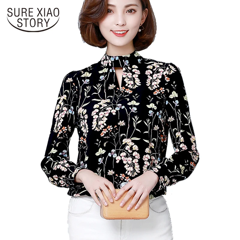 

new arrived 2018 spring shirt women printed chiffon blouse female long sleeved tops female thin fashion clothing D237 30