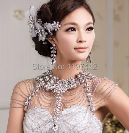 Vintage Luxury Wedding Jewelry Long Crystal Necklace Chains Bridal Shoulder Strap Jewellery Body Chain Accessories For Women