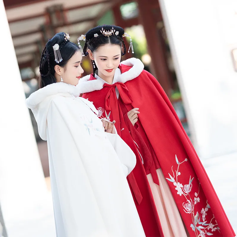 2018 Hanfu Женская сборка украшение Хризантема вышивка Толстая двухсторонняя шерсть