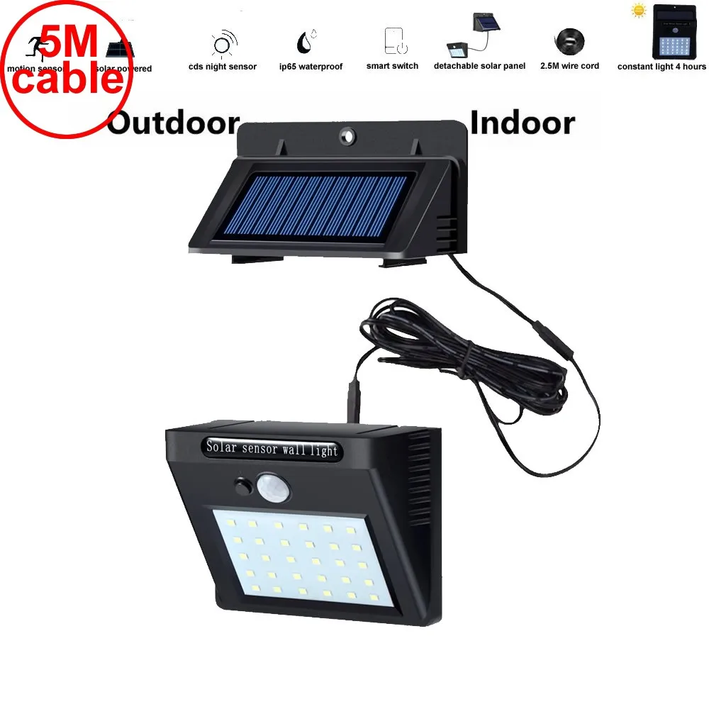 

30 leds solar light split mounting pIR motion sensor led indoor outdoor lamp waterproof ip65 for street garden patio home camps