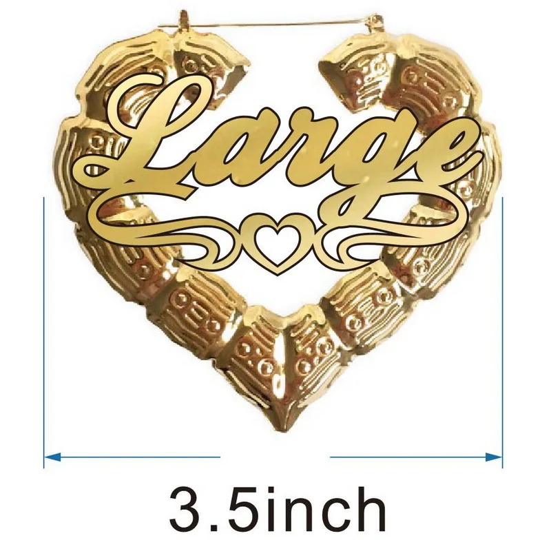 3.5inch gold heart Пользовательские Бамбуковые серьги акриловые персонализированные имя Мода показать очаровательные серьги - Окраска металла: 3.5inch gold heart