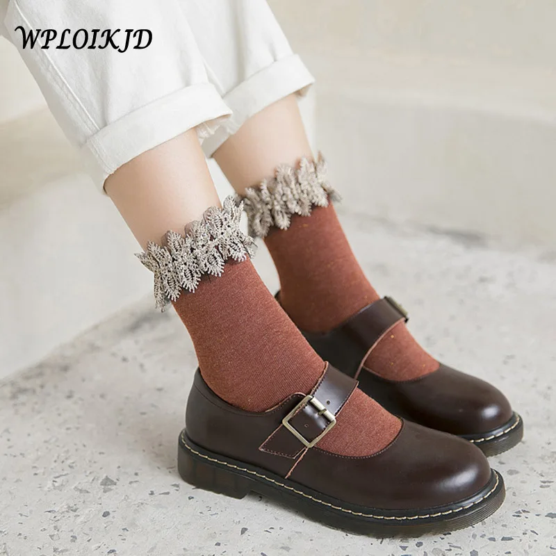 

[WPLOIKJD]Original Design Cute Creative Handmade Lace Women Socks Japanese Harajuku College Style Meias Silk Colorful Sokken