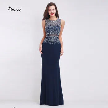 Finove mermaid prom فساتين سوداء س الرقبة كم المحدبة الطابق طول الحفلة الراقصة الوهم خمر فساتين حفلة التخرج روب