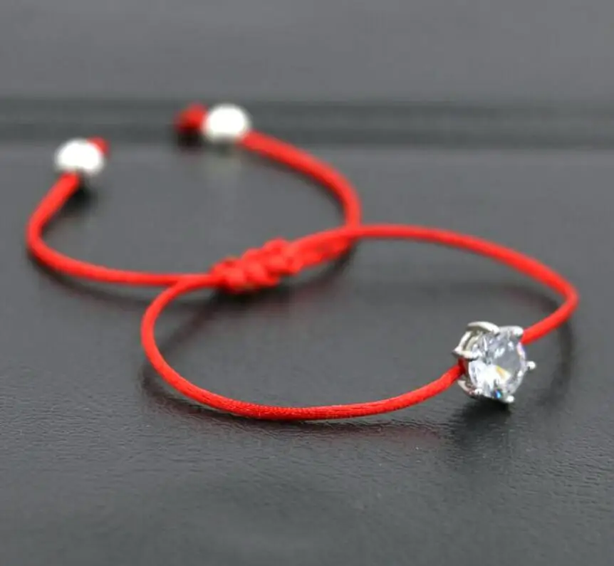 2pcs/set Women Silver Color Rhinestones Crystals Zircon Lucky Braided Bracelet Thin Red Rope Thread String Bracelets bracelet jewelry
