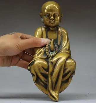 

Old Chinese buddhism temple Pure bronze prayer small Buddhist monk buddha statue