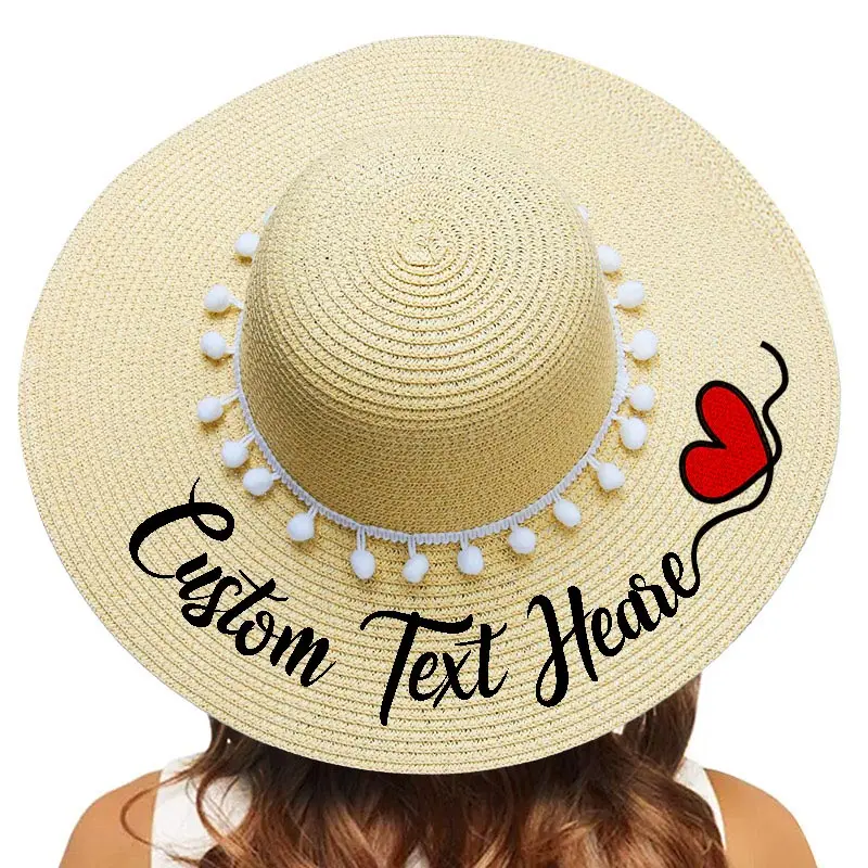 Индивидуальный вышитый текстовый логотип, название Солнцезащитная шляпа для женской летней шляпы белый помпон соломенная шляпа пляжная шляпа женский зонт шапки