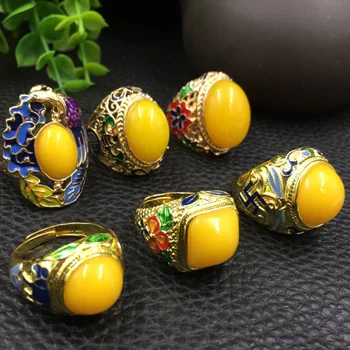 

Fashion jewelry Women Ambers Rings Real Cloisonne Beeswax Sterling Silver Rings Handmade Rings For Women