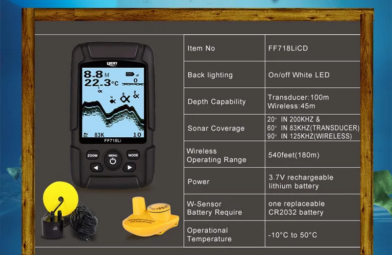 FF718LiD рыболокатор с двойной частотой гидролокатора 200KHz83KHz 100M детектор глубины с Мути-языком водостойкий эхолот Pesca