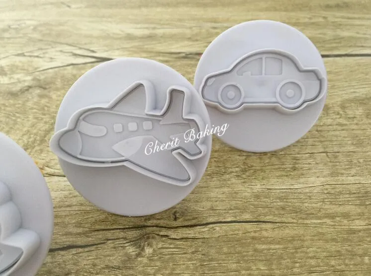 1 Set/4pc Transportation Series Cookie Cutter Plane Train Ship Car Fondant Cake Mold Press Mould Cake Decoration