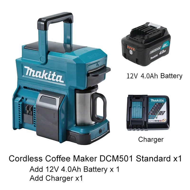 Япония Makita Беспроводная Кофеварка DCM501 перезаряжаемая кофемашина 18 в уличная удобная в переноске Рабочая кофемашина 12 в 250 мл - Цвет: Add 12V 4.0AHBattery