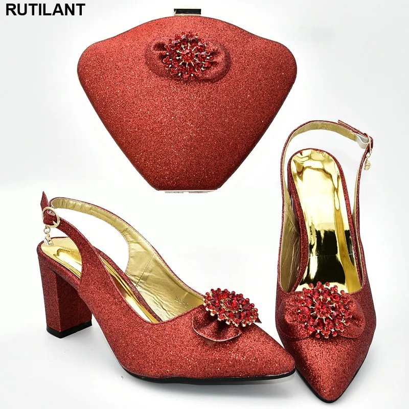 

Women Shoes and Bag Set In Italy Nigerian Women Wedding Shoes and Bag Set with Rhinestone Designer Shoes Women Luxury 2019