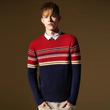 winter men Christmas sweater men’s pullover male casual Fashion patchwork red 100%cotton sweater
