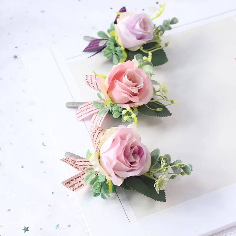 wedding wrist corsages boutonnieres bridal groom marriage pink red roses flower (12)