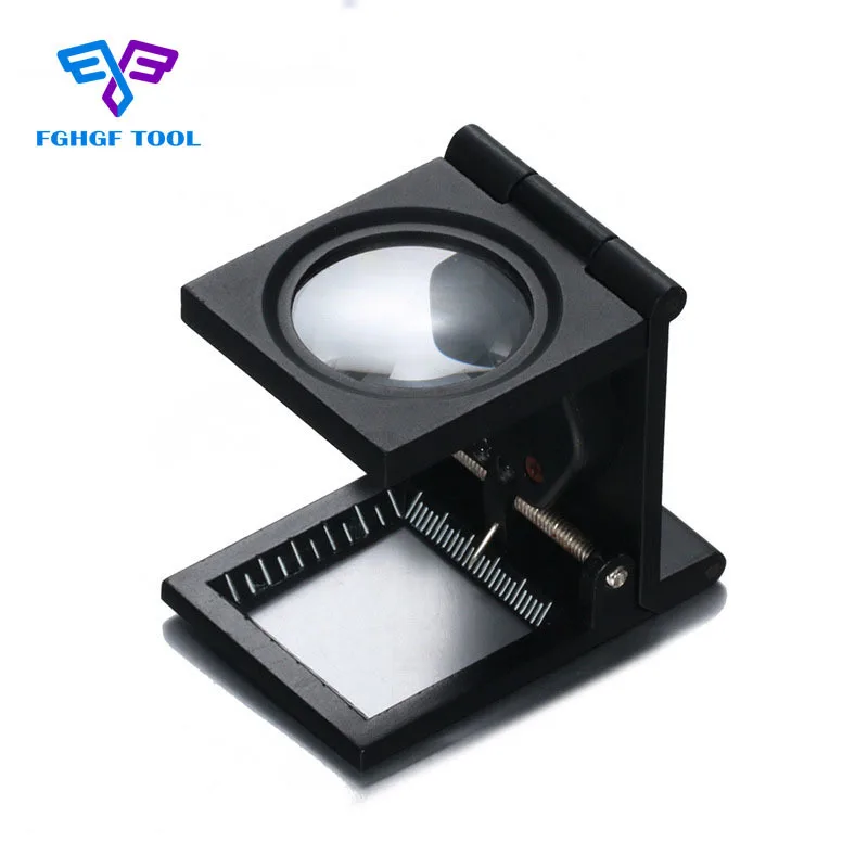 FGHGF Folding 10x Metal Desk Magnifier Optical Lens Foldable Printing Cloth Magnifying Tool
