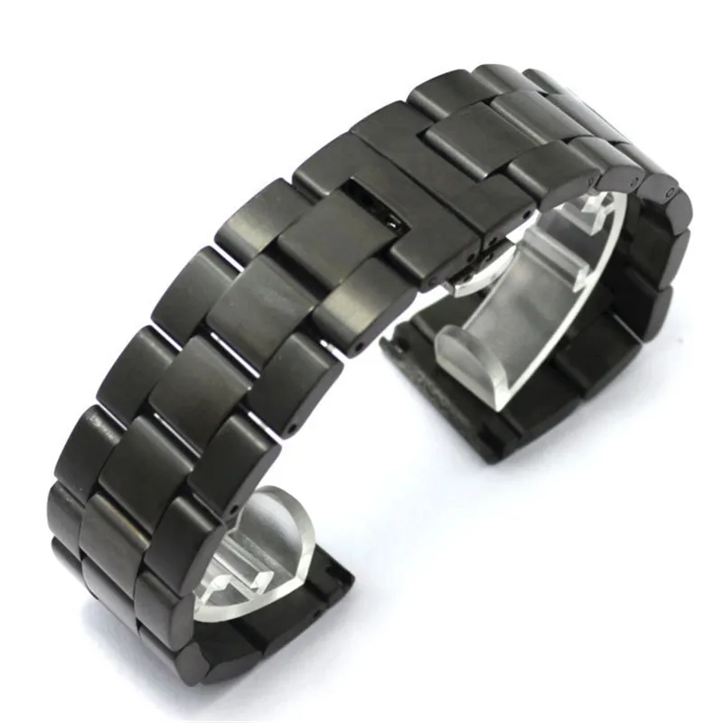 Black Color Stainless Steel Watch Strap 20/22/24mm Solid Metal Men Watches Band Deployment