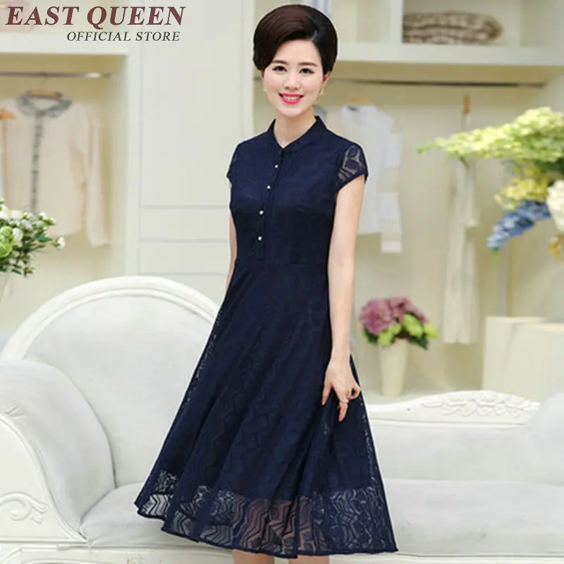 Summer Plus Size Clothes Mandarin Collar Lace Dress 2018