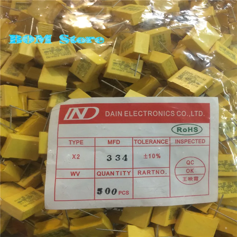 A014 20pcs capacitor X2 capacitor 275VAC X2 Polypropylene film capacitor 0.33uF 330nF Pitch 10mm