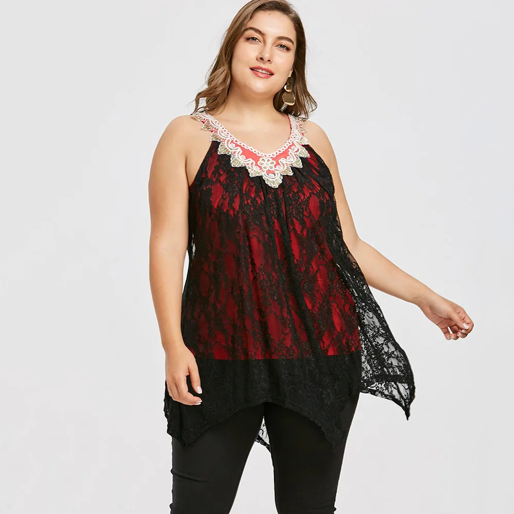  ROSE GAL Plus Size Women Tanks Skull Floral Handkerchief Lace Top Gothic Summer V Neck Sleeveless L