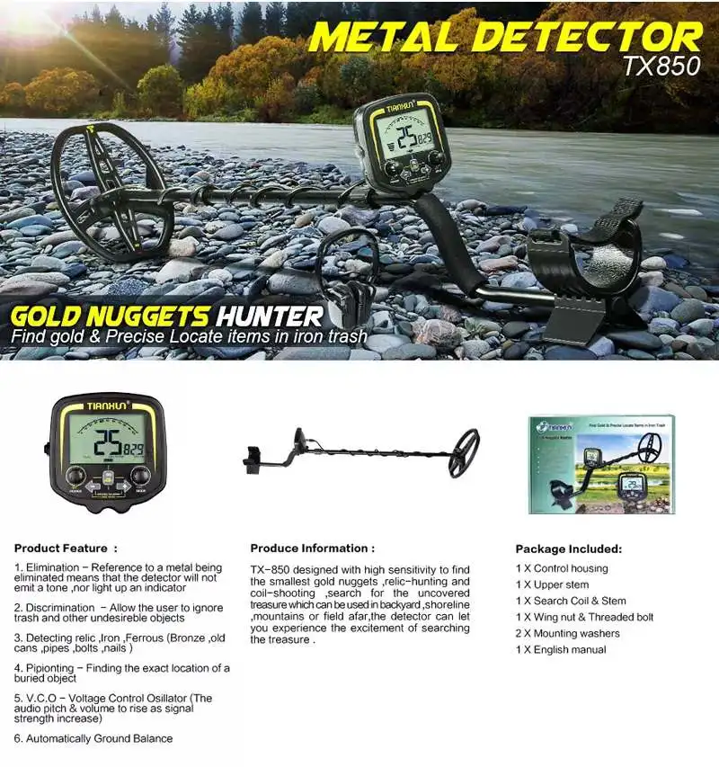 

TX-850 Metal Detector LCD & Sound Mode Gold Digger Finder Treasure Hunters Detecting Equipment Undergrounds Depth 2.5m