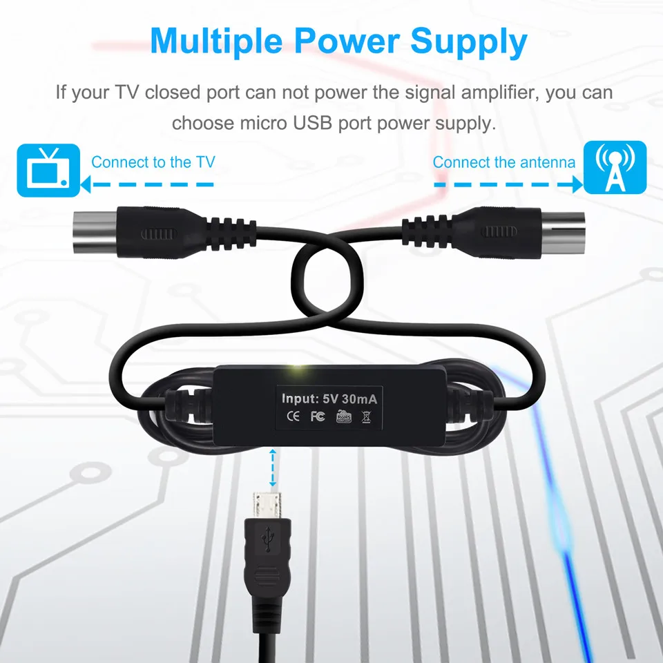 August USB Amplifier Signal Booster for TV Antenna