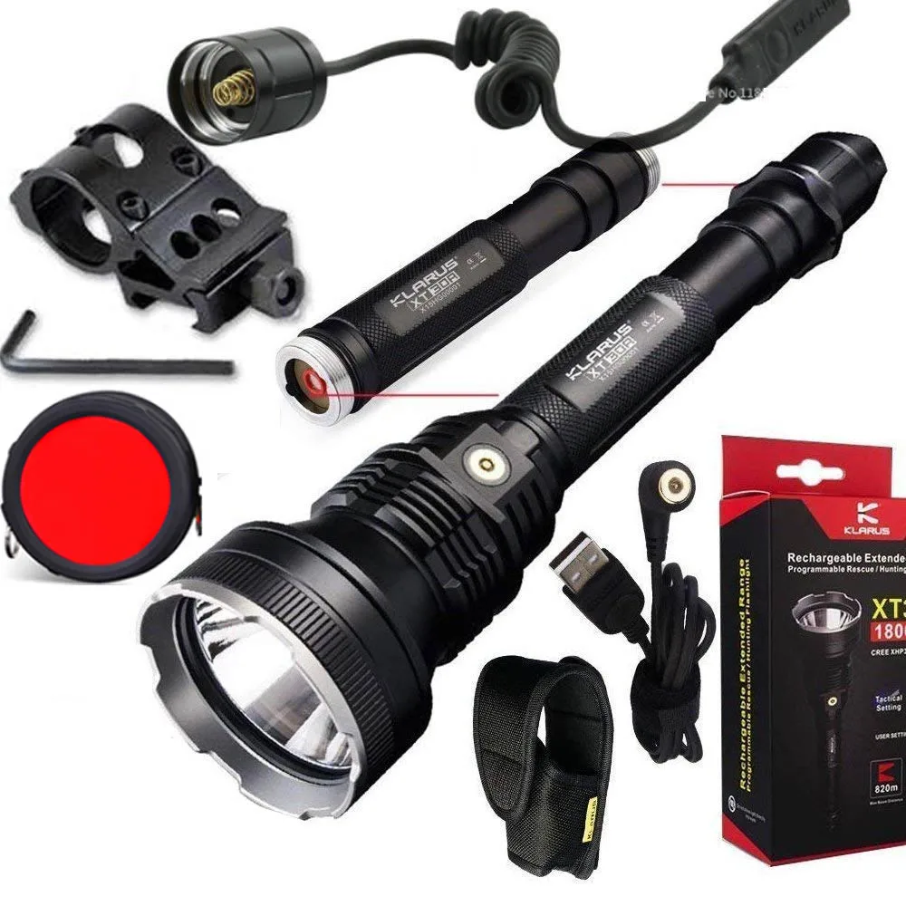 

Klarus XT30R CREE XHP35 HI D4 LED 1800 Lumens 18650 Rechargeable Hunting Flashlight + battery pack,TRS1,GMG-3 Mount,Filter