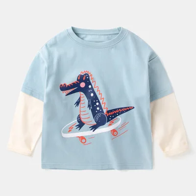 

Kids Boys T-shirt Cartoon Crocodile Print Long Sleeve O-Neck Cute T-Shirt Tops Baby Girls Child Autumn Casual Shirt 2-8Years