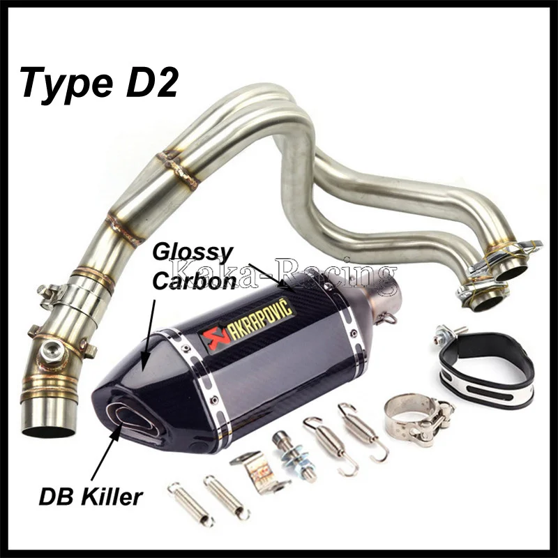 Motorcycle System Exhaust Muffler Header Link Pipe with Akrapovic Exhaust Tail Tip for Kawasaki ER6N ER6F NINJA 650R 2012