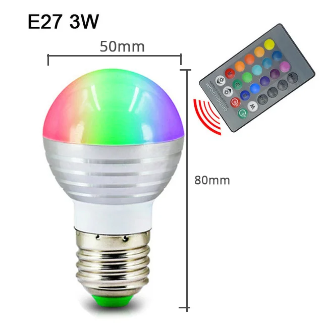 E27 RGB светодиодный Лампа 220V E14 GU10 3W 5W 10W 12W светодиодный s лампа RGB светильник лампа Spot 24Key ИК-пульт дистанционного управления домашний Рождественский светильник s - Испускаемый цвет: E27 3W RGB