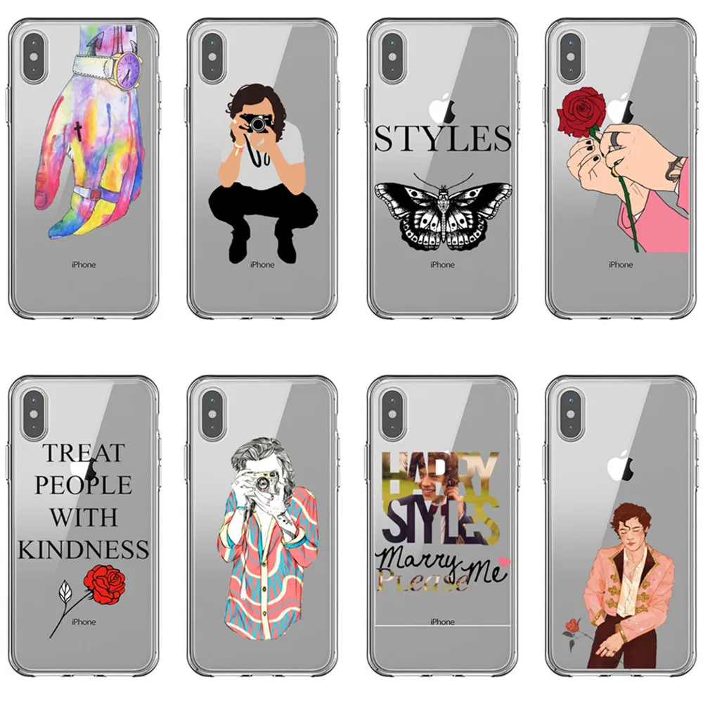 

Harry Styles One Direction tattoos Treat People With Kindness Soft Phone Case Cover For iPhone 5 5s SE 6 6s 7 8Plus X XS MAX XR