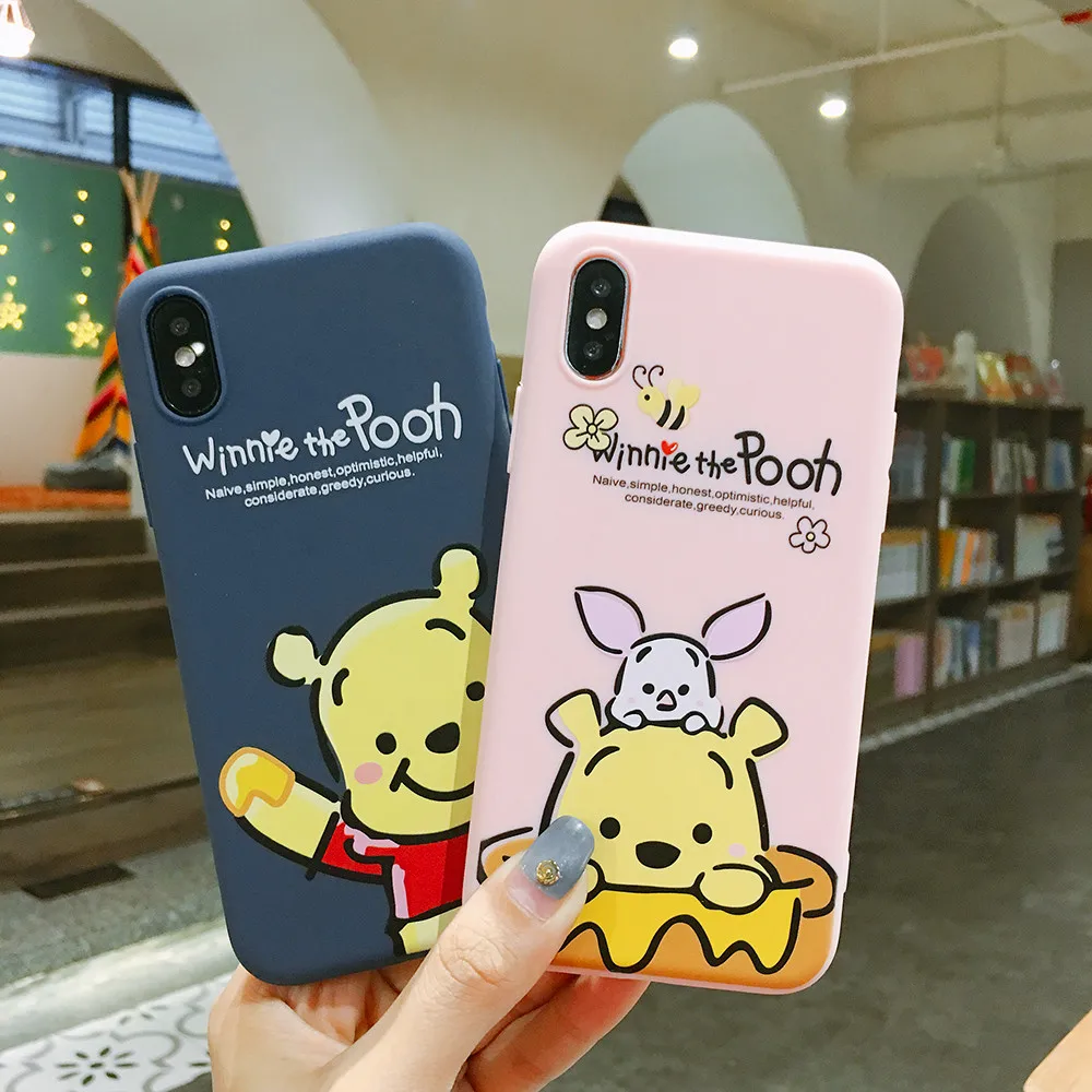 

2018 Blue&Pink Winnie Pooh Silicone Back Fitted Case For iphone 6s/6plus/7G/8plus,Soft TPU Cover For iphone X/XS/XR/XSMax Case