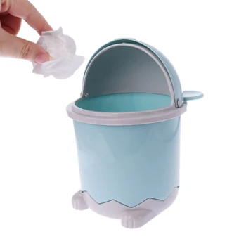 

Mini Bear Waste Bin Desktop Garbage Basket Table Home Trash Can Swing Lid 1.5L