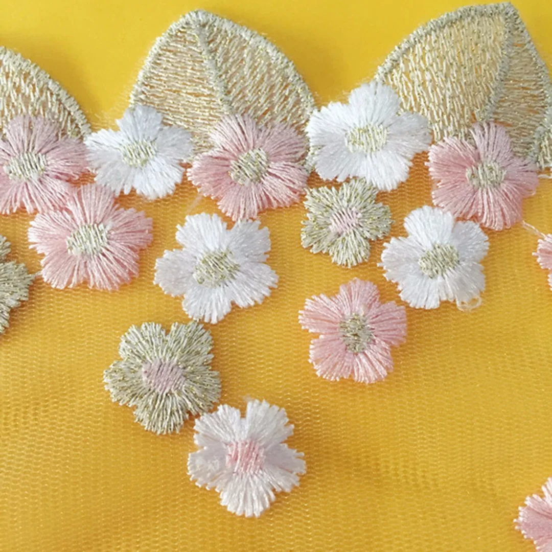 JX-LCLYL New Floral Tulle Lace Trim Ribbon Fabric Flower Embroidery Wedding Trim Sewing