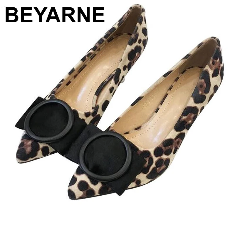 

BEYARNE Classics High Heels Leopard Shoes Woman Pumps Office Lady Pointed Toe Flock Sexy 6 cm Wedding Sapato FemininoE706