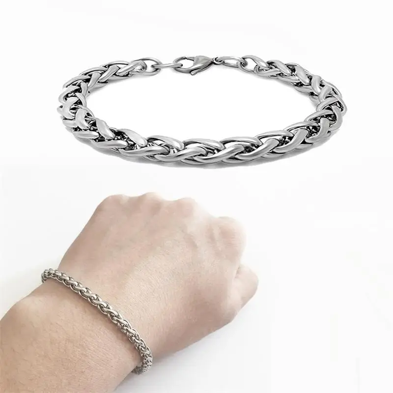 Мода 4/5 мм шириной 19-25 см Длинные Снаряженная Плетеный браслет-цепочка для Для мужчин Для женщин Нержавеющая сталь полированный