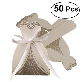 

50pcs Groom Tuxedo Bridal Dress Candy Boxes Gift Candy Boxes Wedding Party Favor With Ribbon Sweets Packaging Favours Wedding