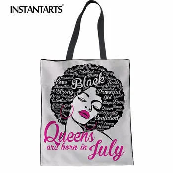 

INSTANTARTS Linen Shopper Bag Ladies Tote Bags 3D Cartoon Afro Girls Print Women Cotton Shoulder Bag Cotton Canvas Bag 2020 New