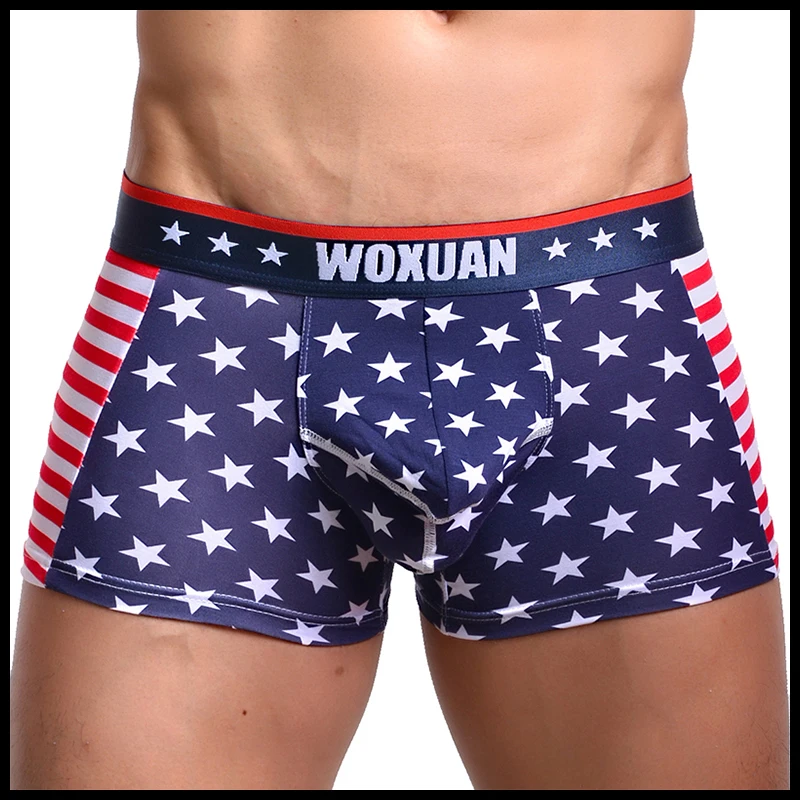 

Man Underwear/WOXUAN Brand American Flag Print Male Cotton Spandex Long Boxers Shorts/Gay Big Pouch Panties