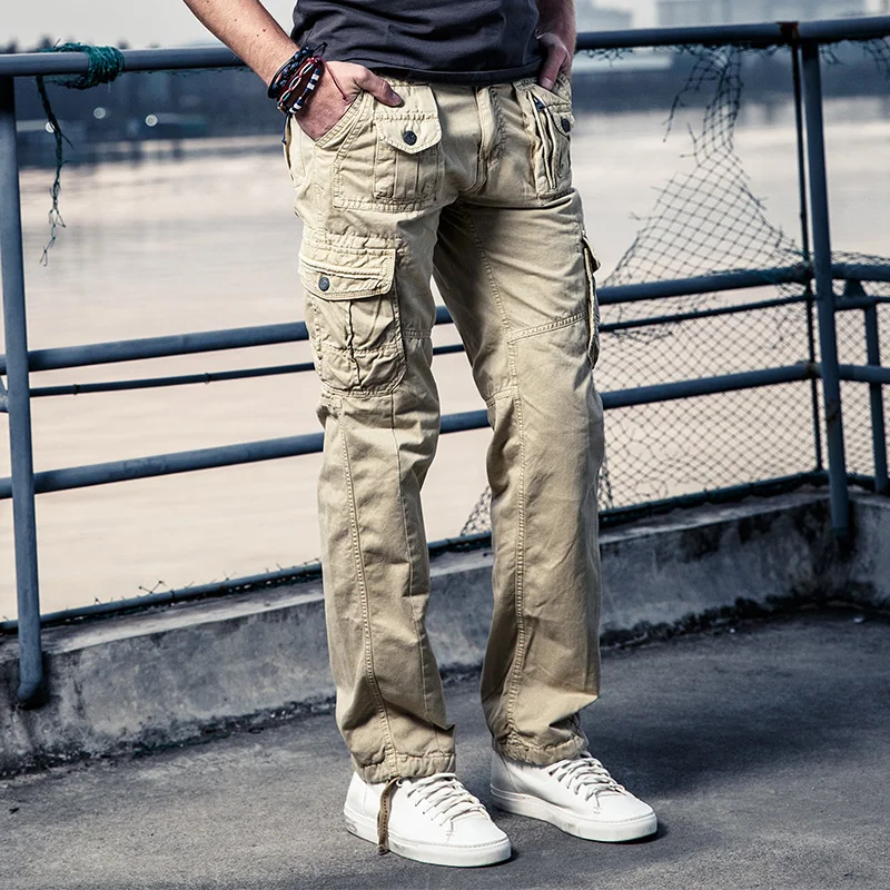 Осенние высококачественные уличные мужские брюки карго в западном стиле повседневные однотонные военные хлопковые облегающие модные