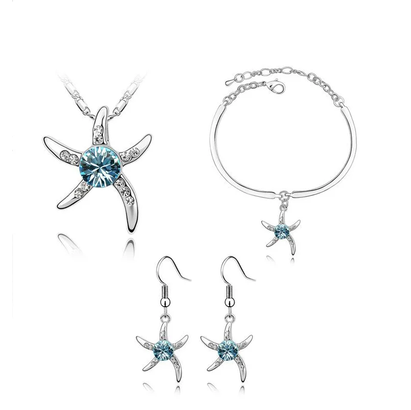 

Sea Star Pendant Austria crystal fashion Jewelry sets Necklace Earrings bracelet quality women summer Free Shipping tiger totem