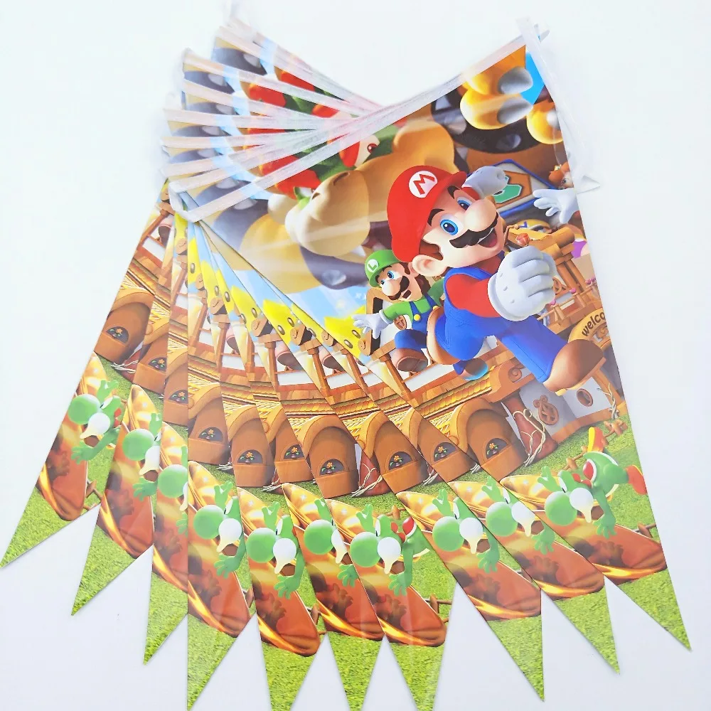 

2.4m Mario Banners Mario Theme Birthday Party Supplies Paper Banner Flags Paper Flag Baby Shower Decor Birthday Party