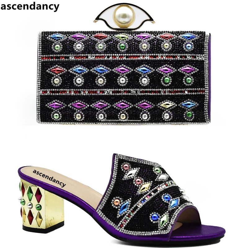 Синие вечерние комплекты из туфель и сумочки в нигерийском стиле; комплект из туфель и сумочки в африканском стиле; Итальянские женские свадебные туфли высокого качества в африканском стиле - Цвет: Purple