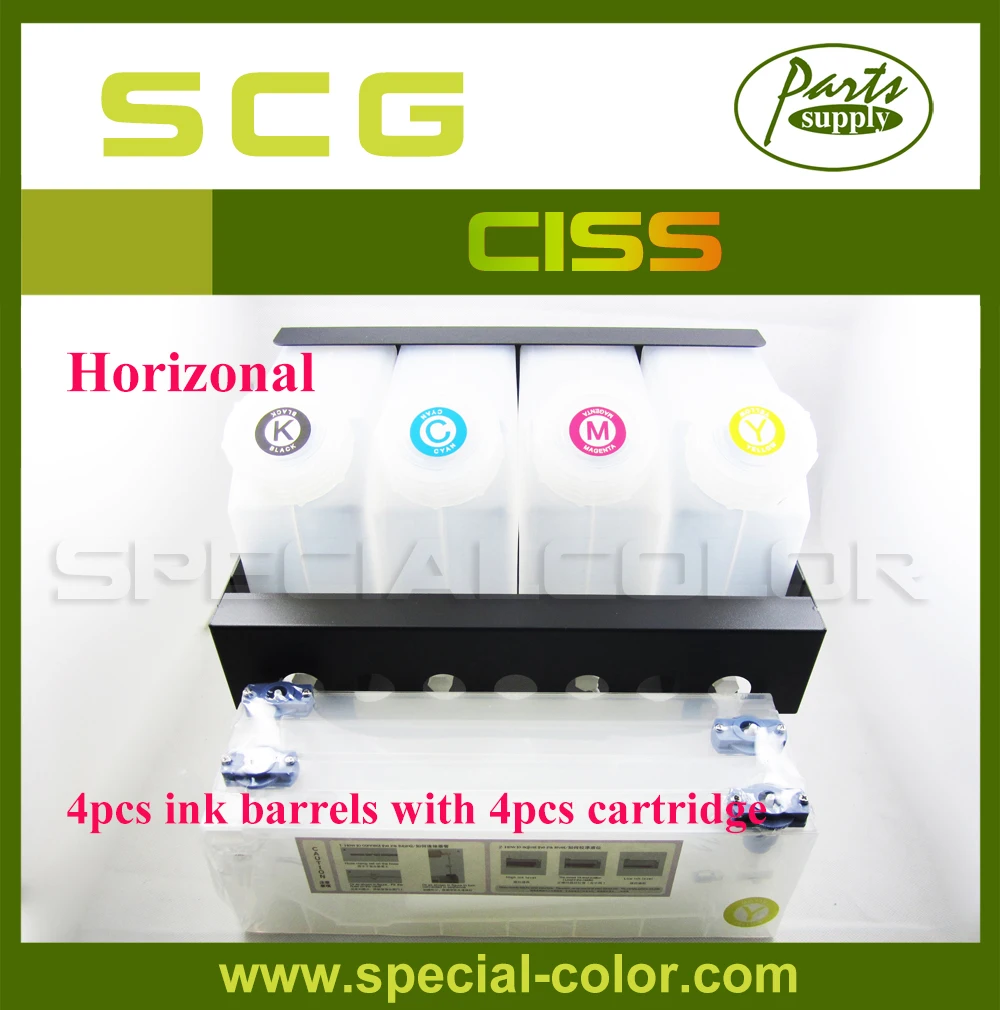 

Horizontal CISS! 4pcs Ink Barrels with 4pcs refill ink cartridge 220ml for Roland/Mimaki/Mutoh (4X4)