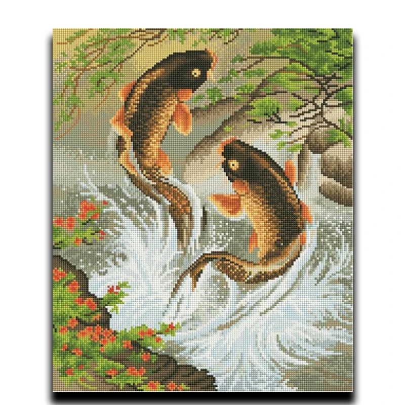 Cross stitch embroidered diamond swiming Carp full filled with 3D resin particles Square painting Diamond Diy Drawing | Дом и сад