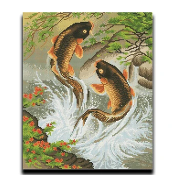 

Cross stitch embroidered diamond swiming Carp full filled with 3D resin particles Square painting Diamond Diy Diamond Drawing