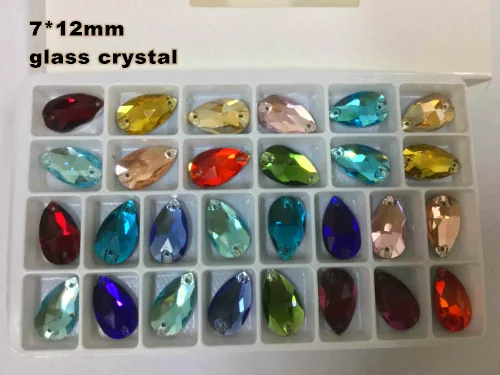 

7*12mm Mixed color Pear Drop sew on stone,200pcs Teardrop Sewing Crystal Rhinestones with 2 holes silver base