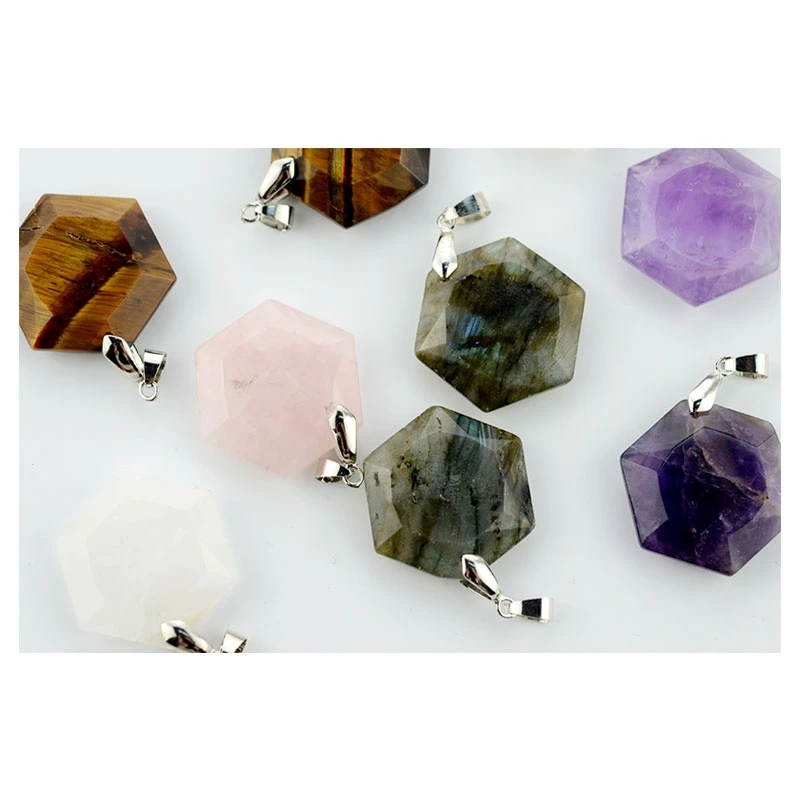 

Hexagonal Necklaces Natural Crystal Pendants Stone DIY Necklace For Women Fashion Jewelry Decoration Crafts Drop Shipping