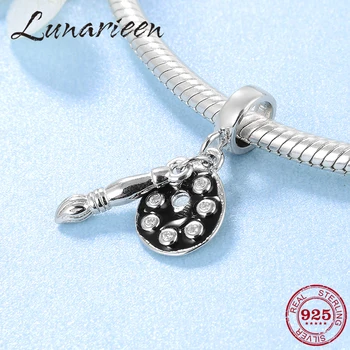 

Fashion 925 Sterling Silver clear CZ brush and black palette Pendants beads Fit Original Pandora Charm Bracelet Jewelry making