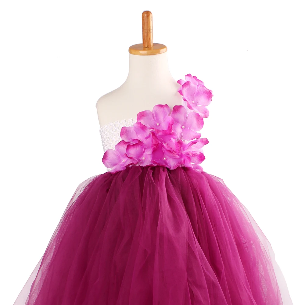 Burgundy Hydrangea Flower Girls Tutu Dress Children Wedding Jr. Bridesmaid Tulle Dress Kids Photo Prop Birthday Party Ball Gown (6)