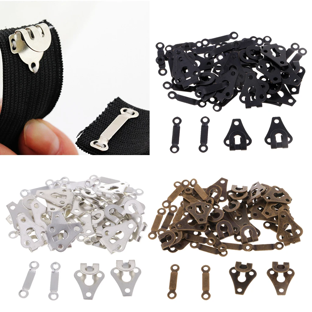 60 Sets Metal Hook and Eye Closures Fastener for Trouser Jeans Dress Sewing